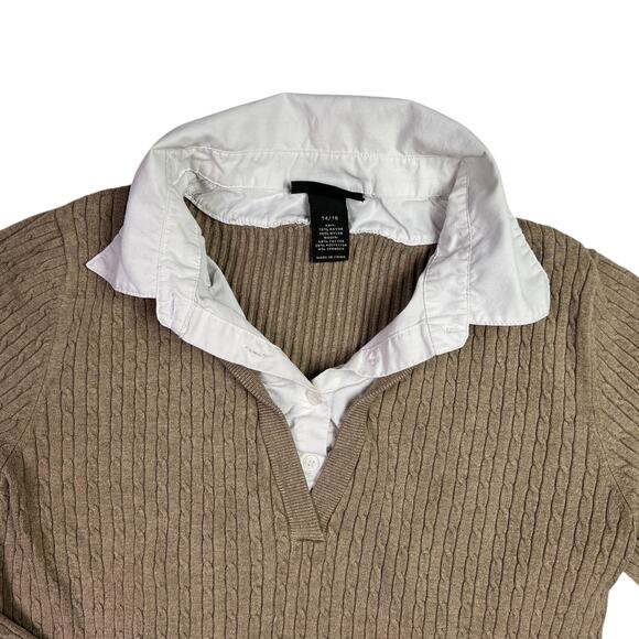 Lane Bryant Faux Layered Long Sleeve Collar Sweater V Neck Plus Size 14/16 Beige - Picture 5 of 12